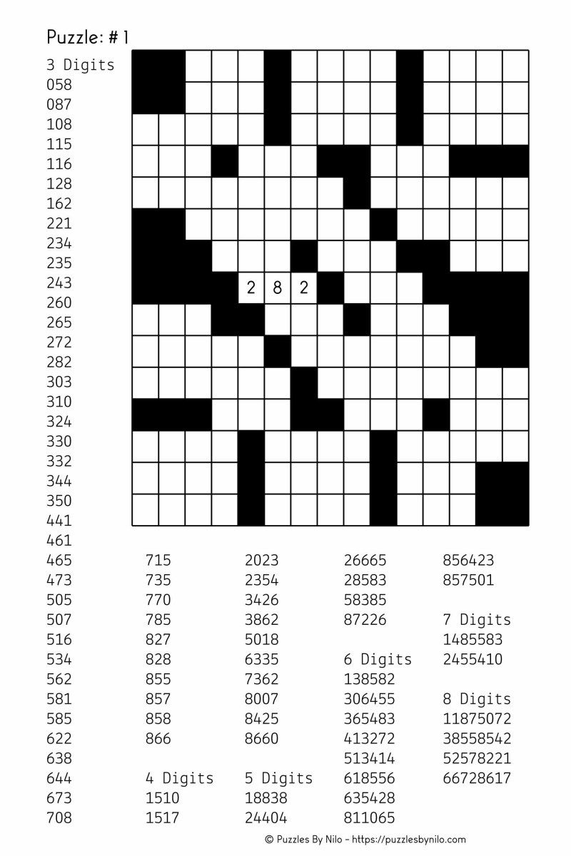 Free Downloadable Number Fill In Puzzle 001 Get Yours Now Fill 