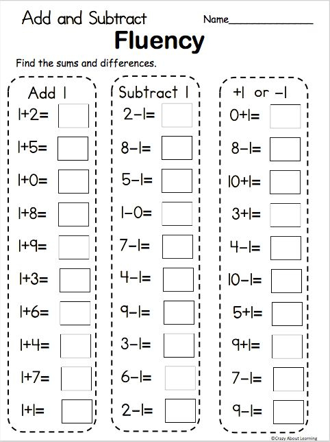 Free Math Add And Subtract Fluency By 1 Worksheet Made By Teachers In 