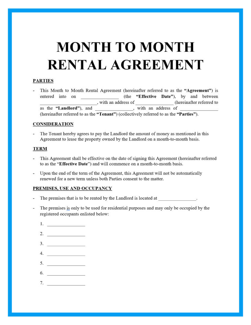 Free Month To Month Rental Agreements Sample
