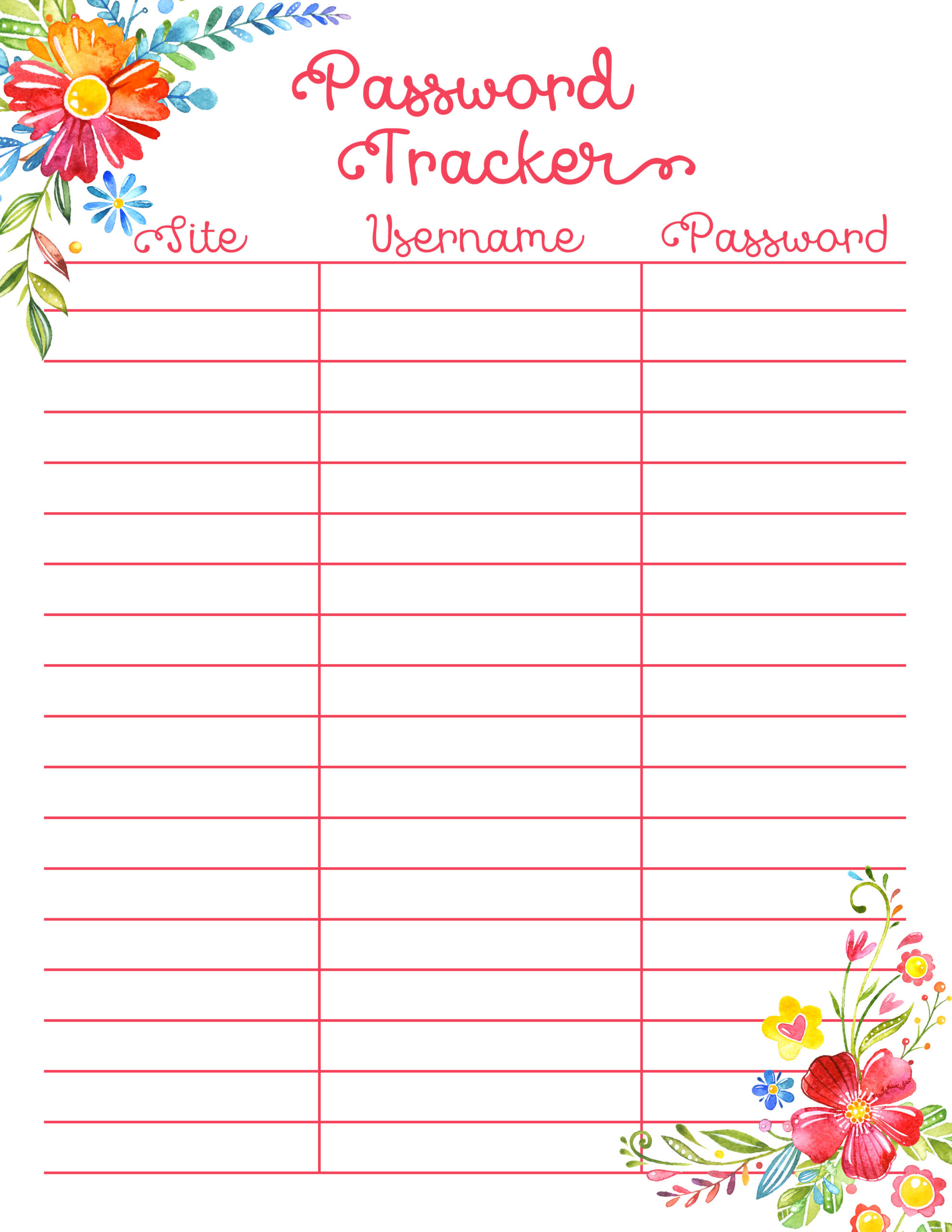 Free Password Tracker Ministering Printables