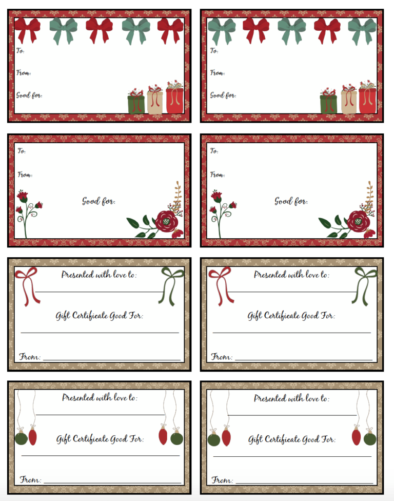 FREE Printable Christmas Gift Certificates 7 Designs Pick Your Favorites