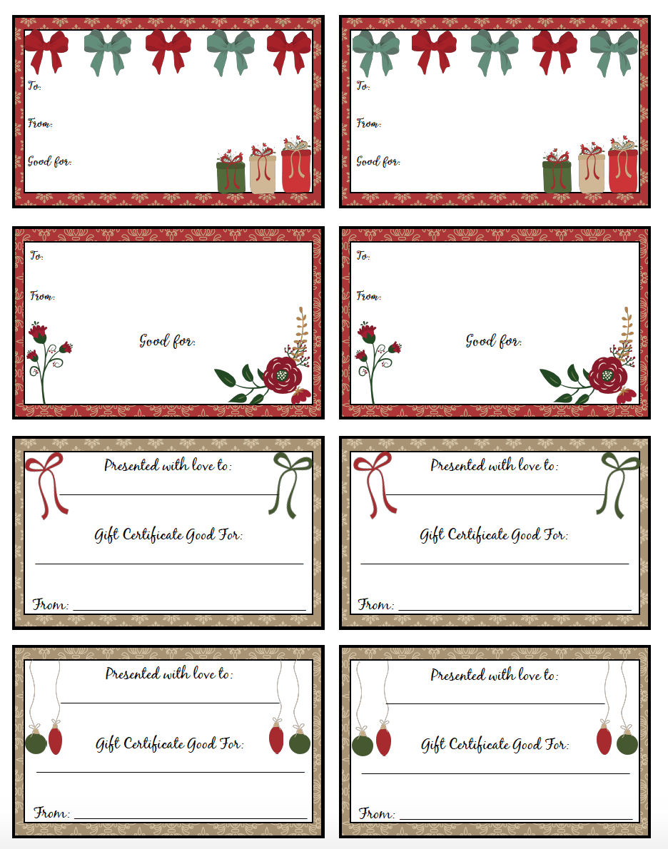 FREE Printable Christmas Gift Certificates 7 Designs Pick Your Favorites