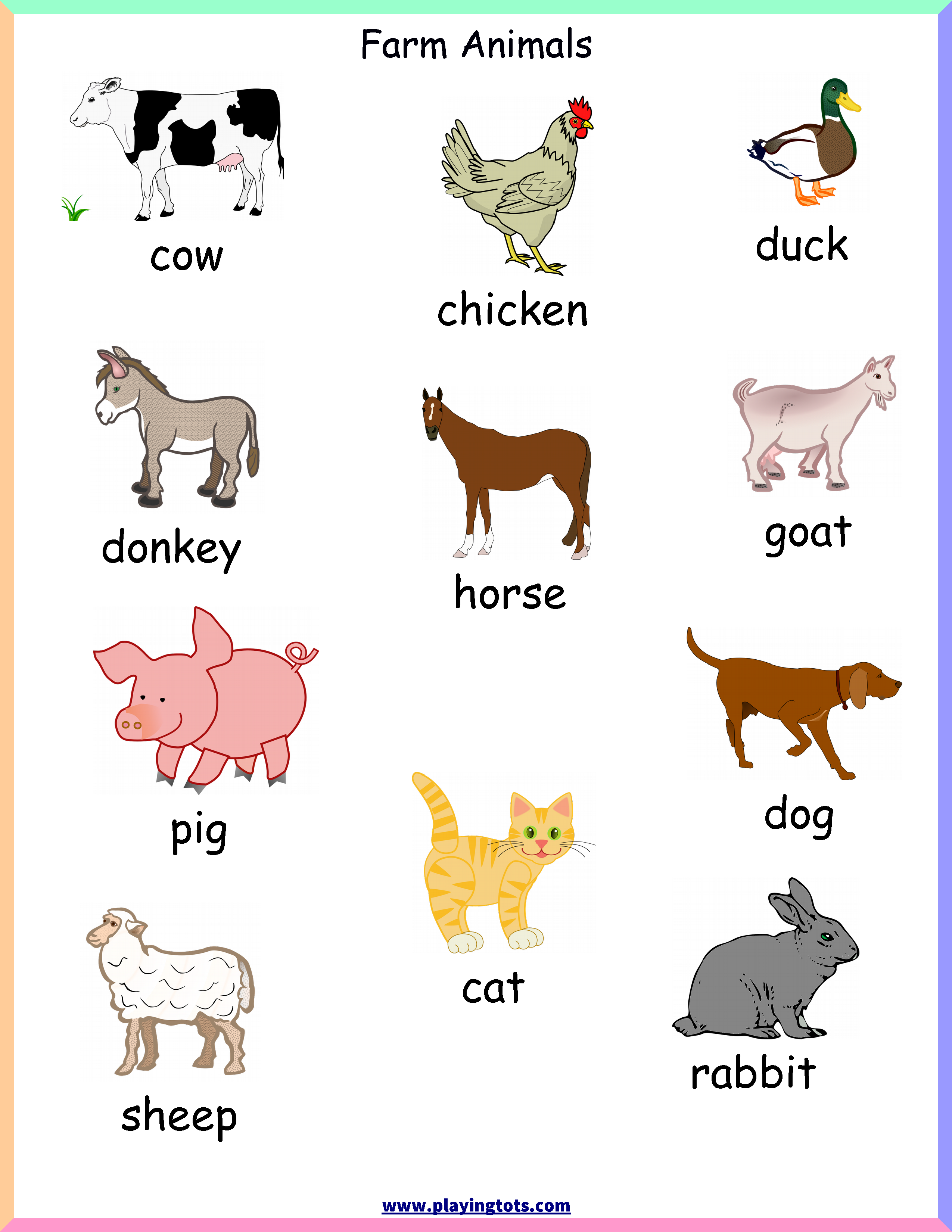 Free Printable Farm Animals Chart Keywords toddler preschool kids learn 