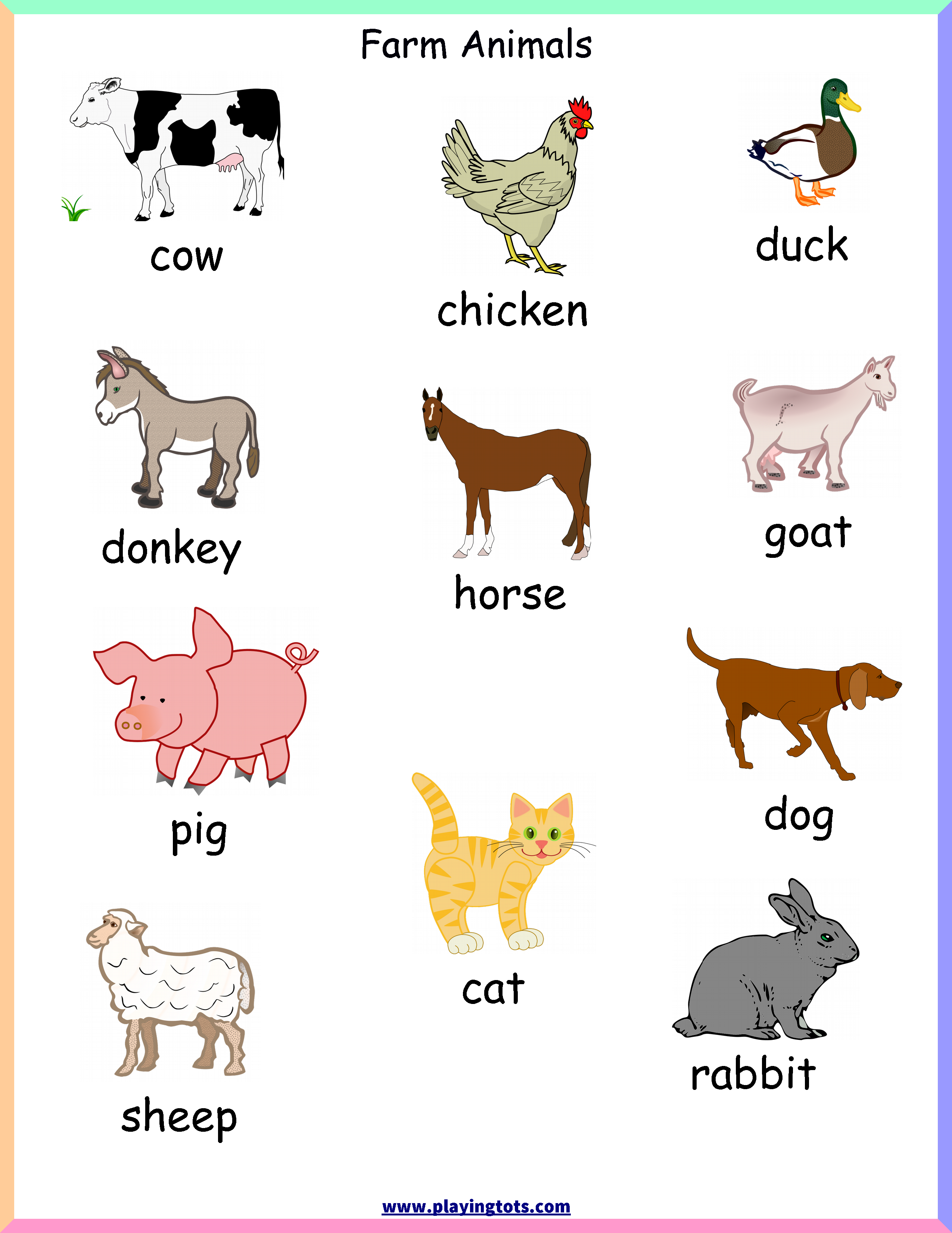 Free Printable Farm Animals Chart Keywords toddler preschool kids learn