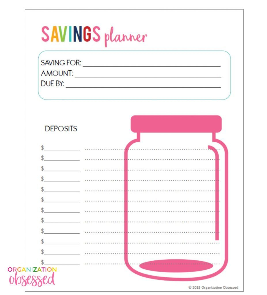 Free Printable Savings Planner Organization Obsessed Savings 