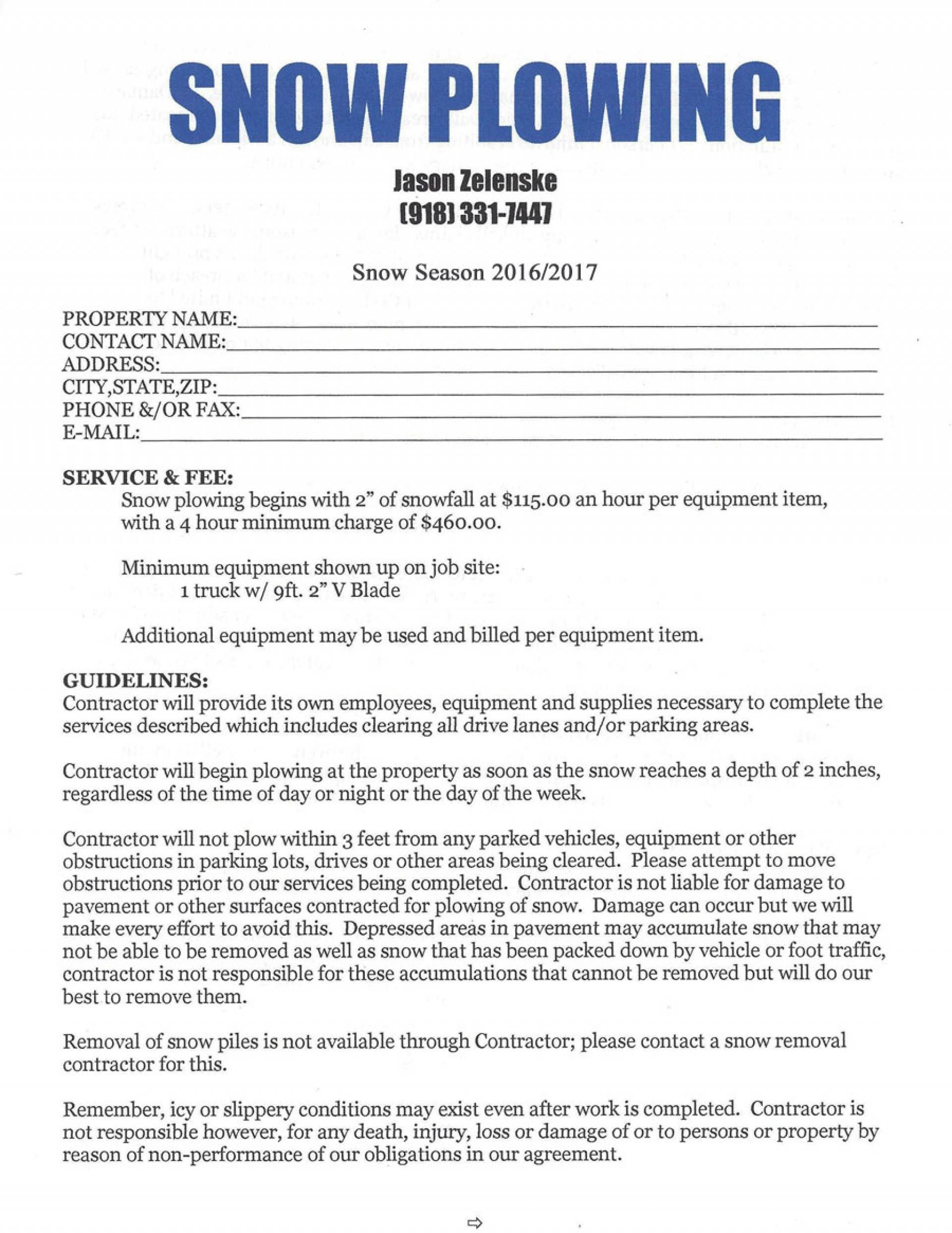 Free Printable Snow Removal Contract Free Printable