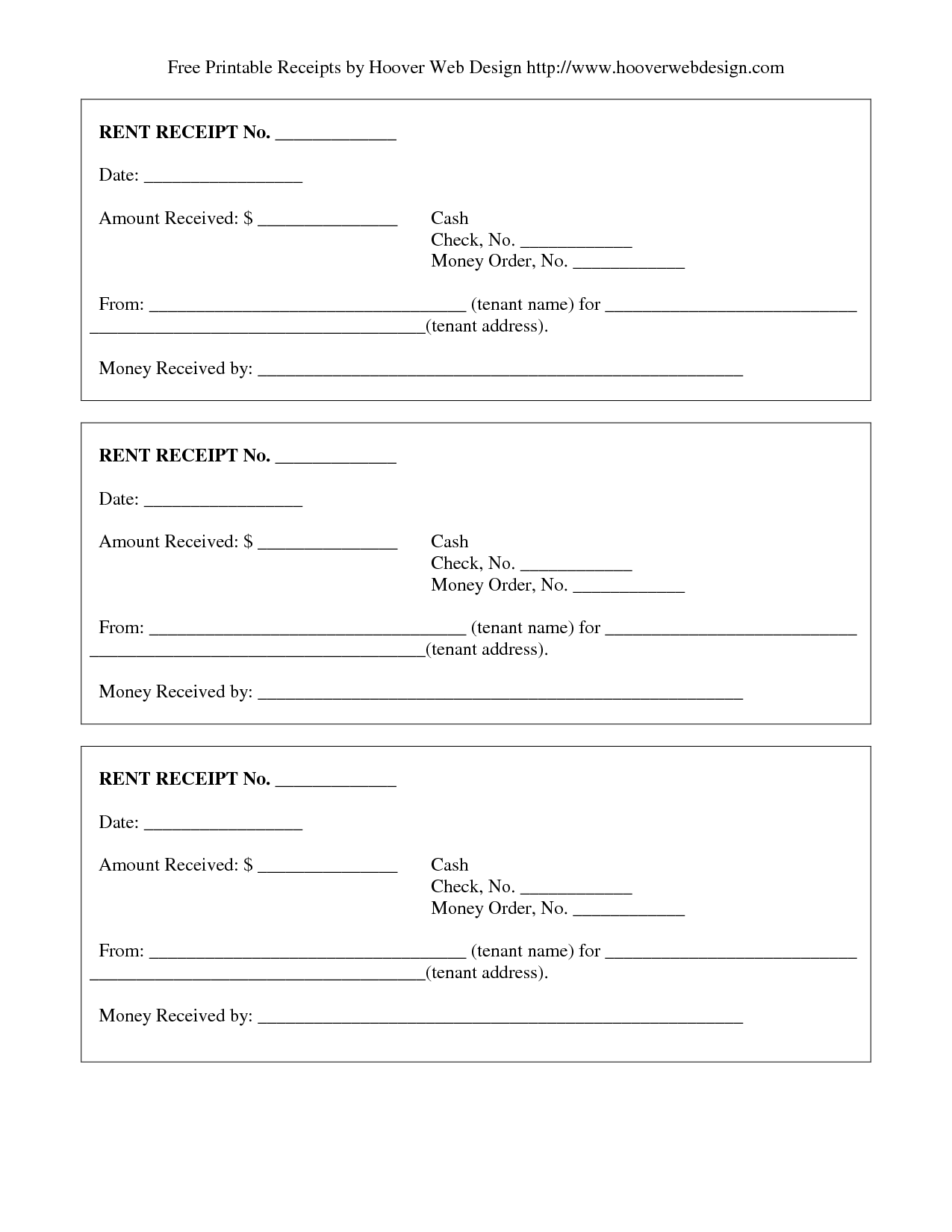 Free Rent Receipt Free Printable Documents