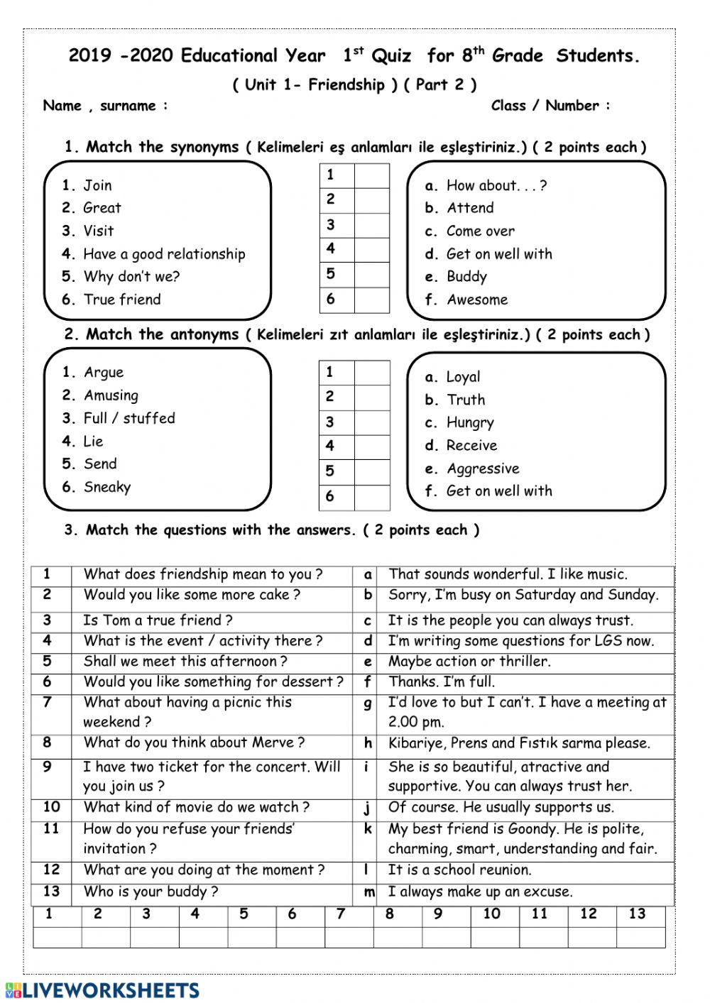 Friendship Worksheet Worksheet