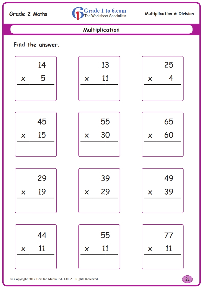 Grade 2 Multiplication Worksheets www grade1to6