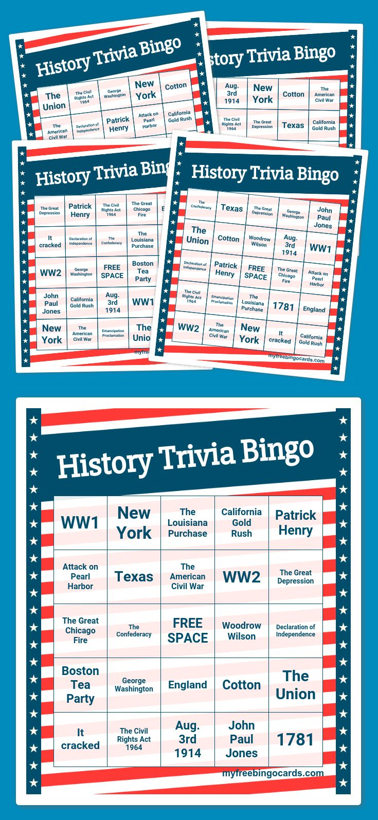 History Trivia Bingo How To Play Call Out The History Event Without 