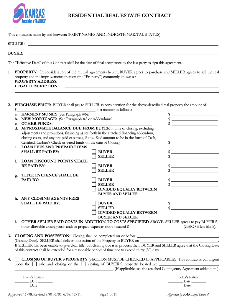 Kansas Real Estate Contract Fill Online Printable Fillable Blank 