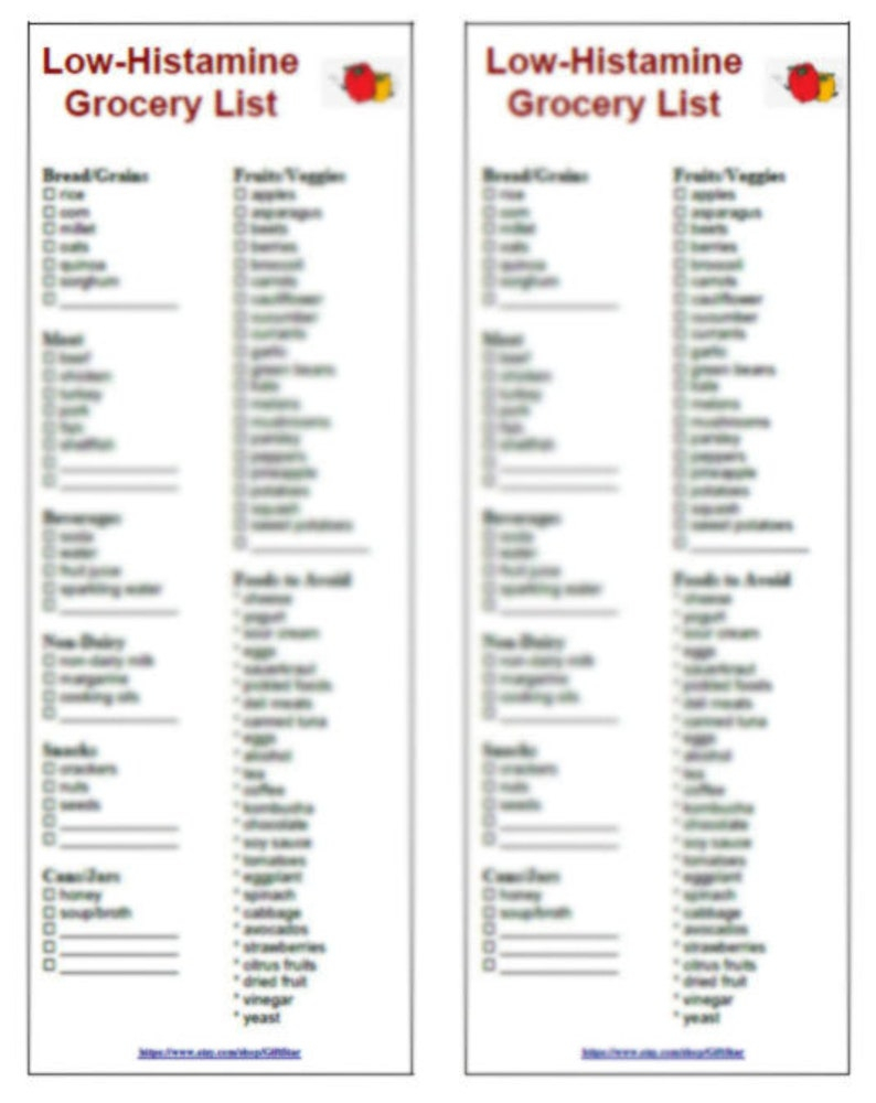 Low Histamine Diet Grocery List 2 In 1 Printable Instant Etsy