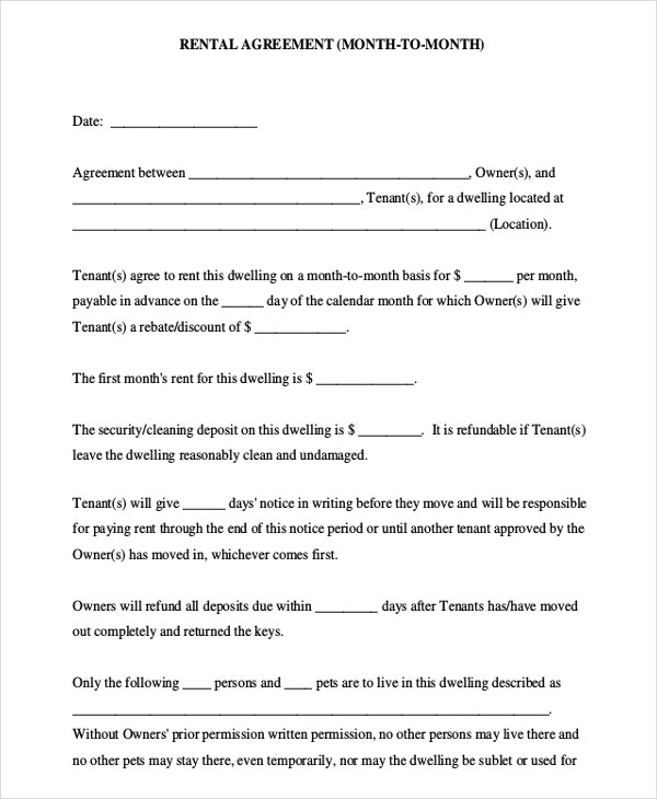 Month To Month Rental Agreement Template 8 Free Word PDF Documents
