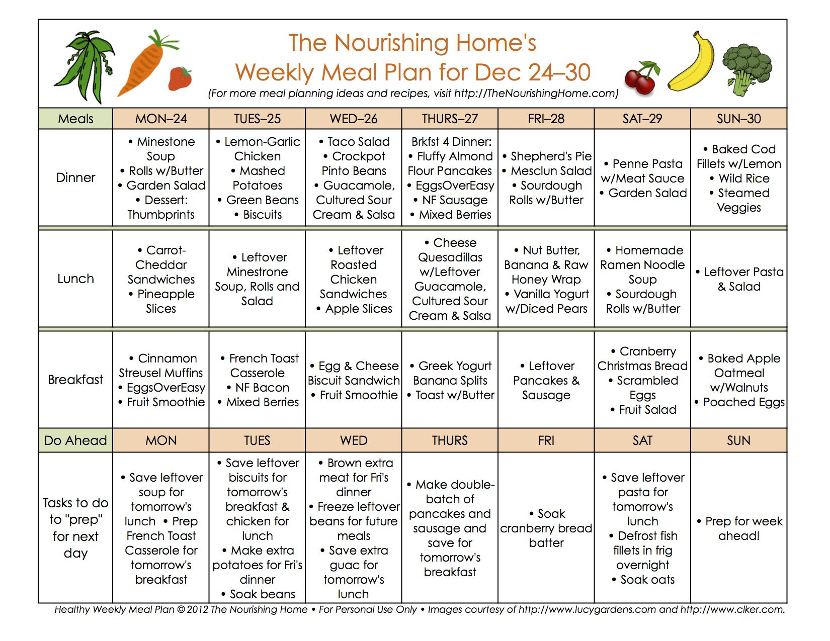 New Meal Plan December 24 Thru January 6 Whole Foods Meal Plan 