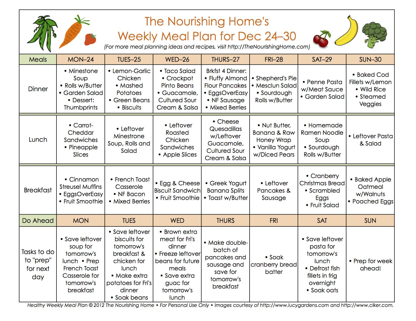 New Meal Plan December 24 Thru January 6 Whole Foods Meal Plan 