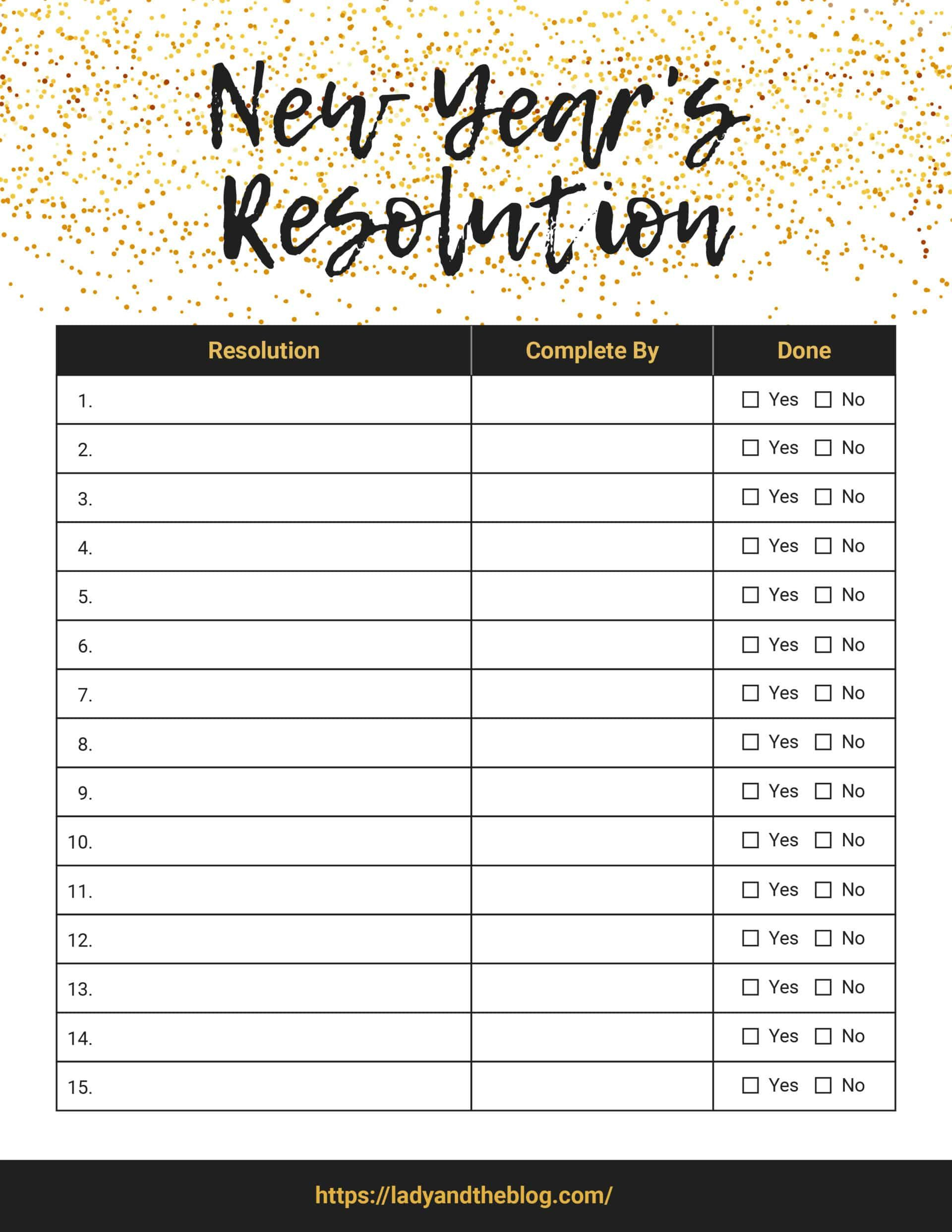 New Year s Resolution List Free Download New Years Resolution List 
