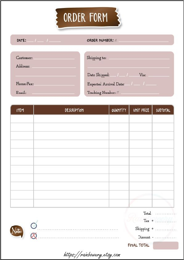 Order Form Template Printable Small Business Order Form Invoice 