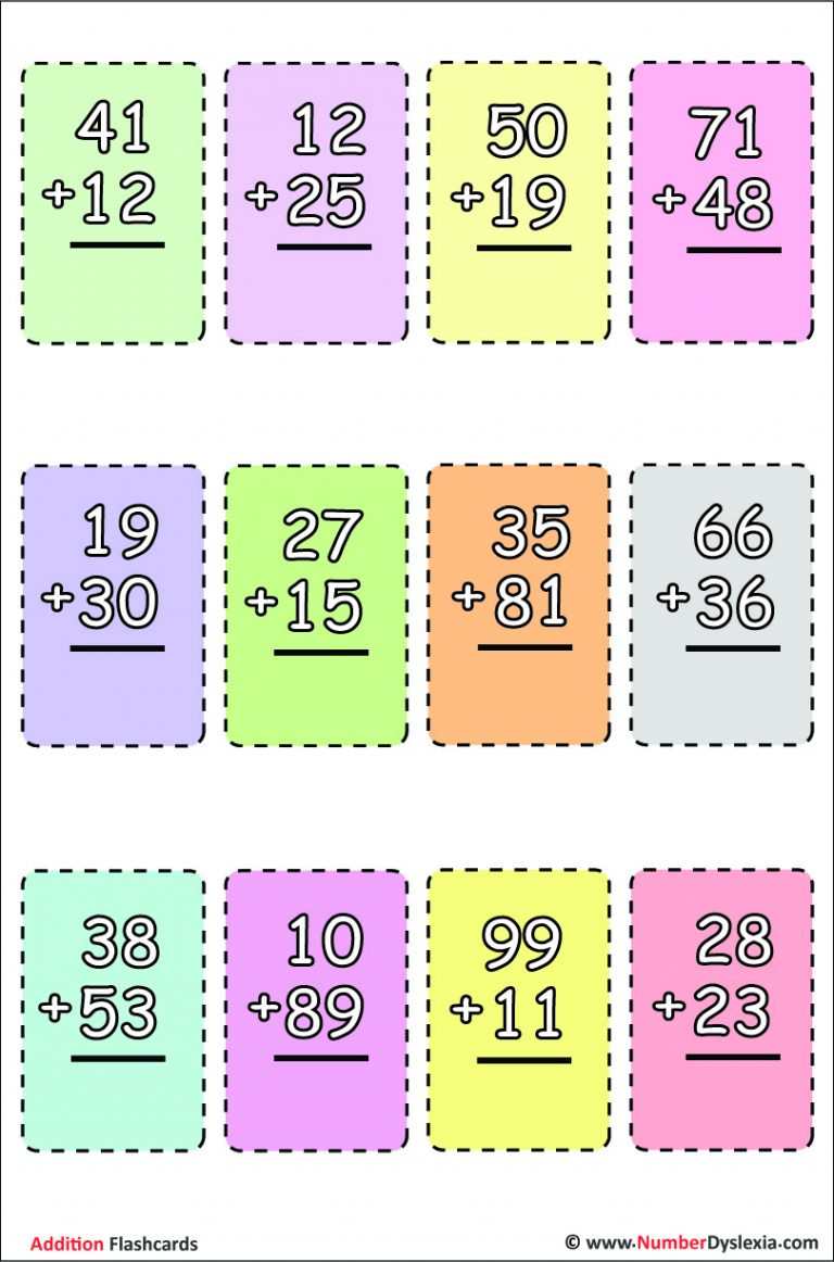 Printable Addition Flash Cards With Free PDF Number Dyslexia