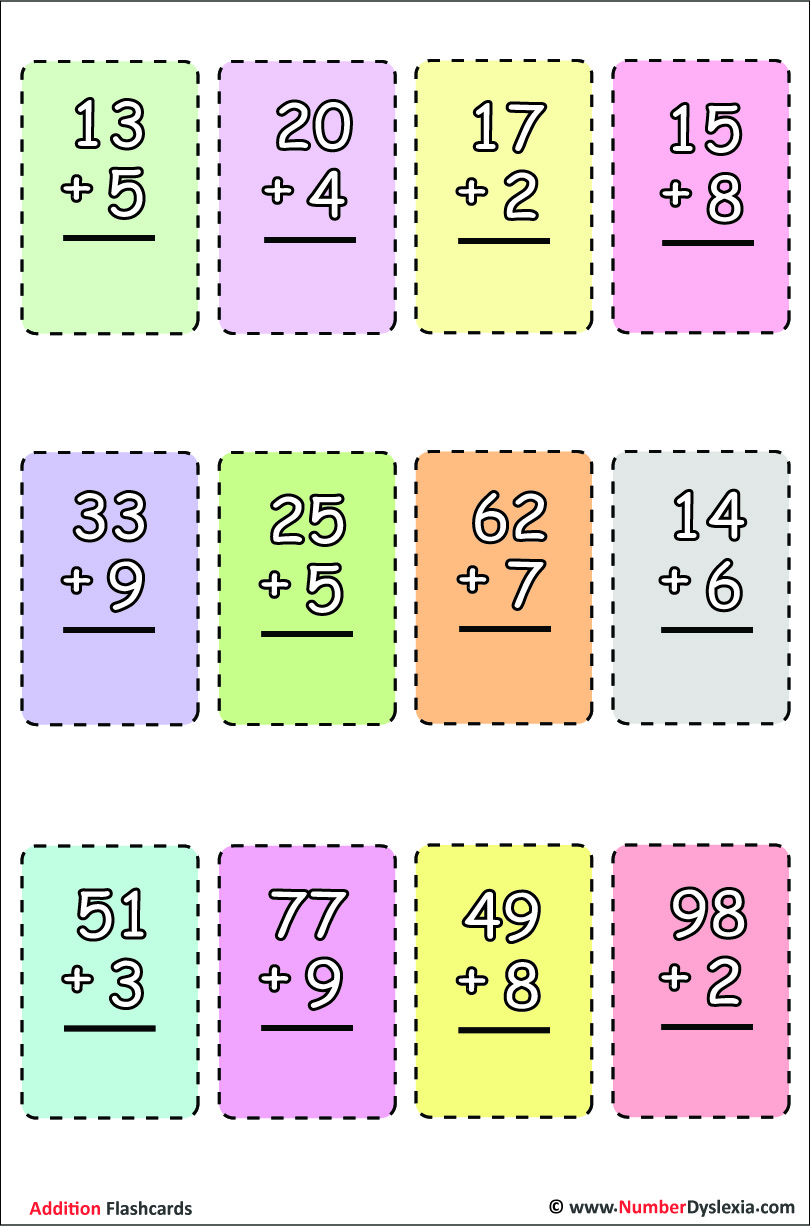 Printable Addition Flash Cards With Free PDF Number Dyslexia