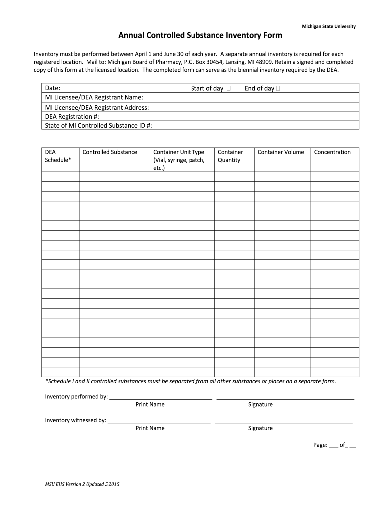 Printable Controlled Substances Inventory Log Fill Online Printable 