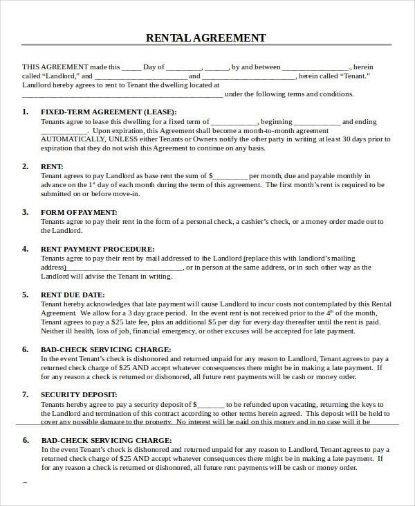 Printable Rental Agreement 21 Free Word PDF Documents Download 
