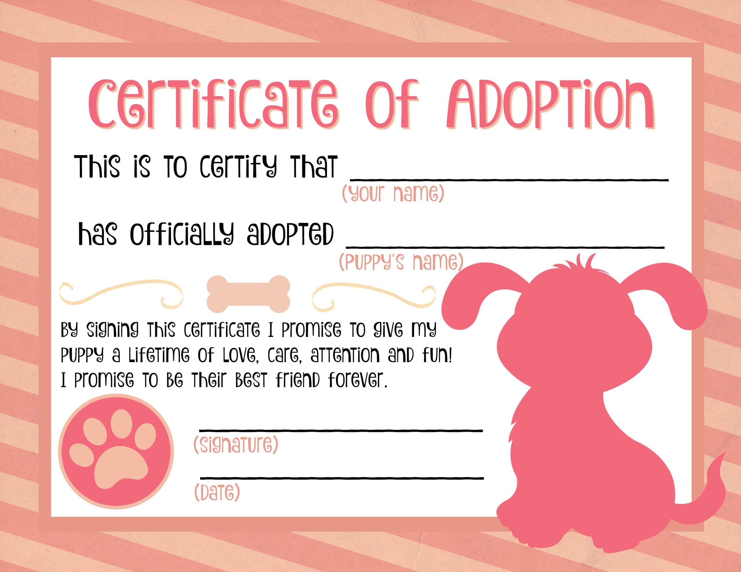 Puppy Adoption Certificate Dog Adoption Certificate Adoption 