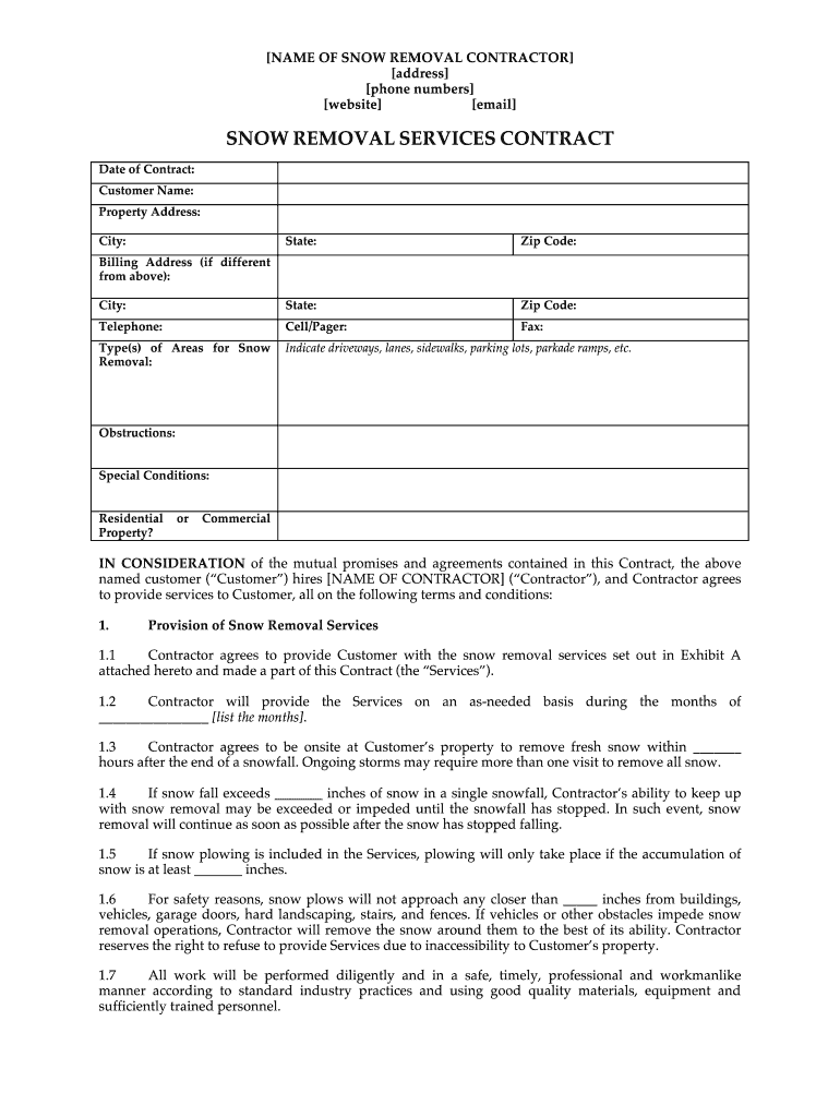 Snow Removal Contract Template Fill Online Printable Fillable 