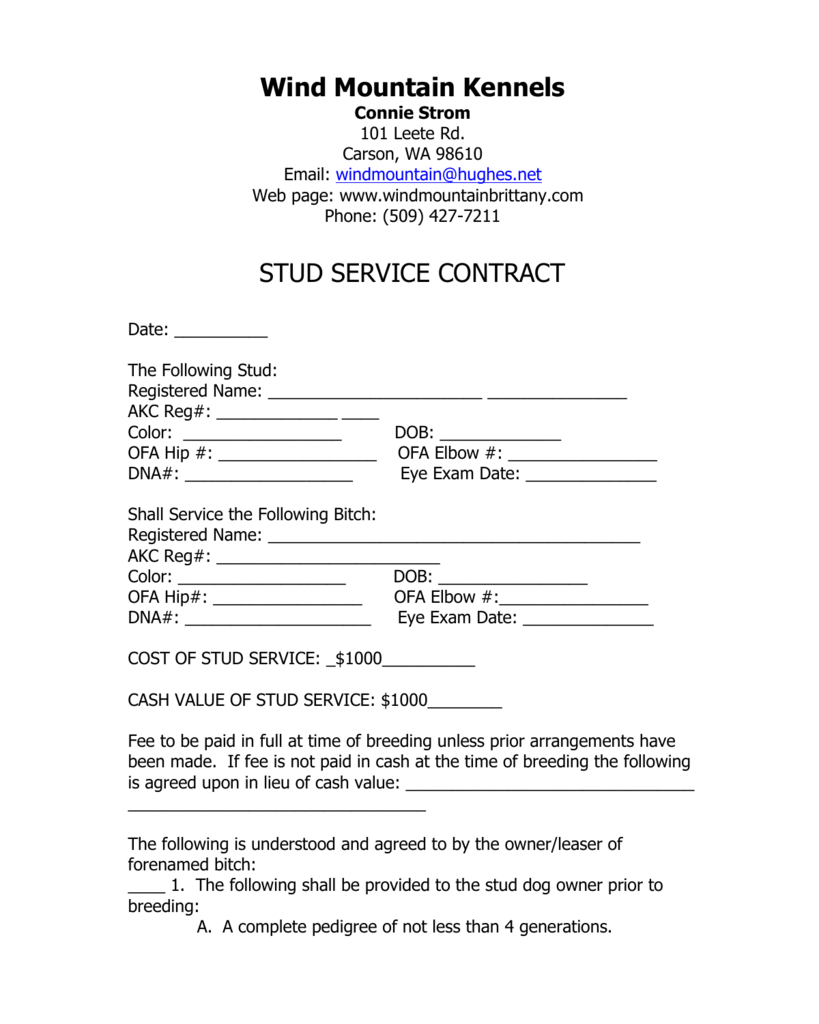 Stud Dog Breeding Contract Template Save Template Pertaining To 