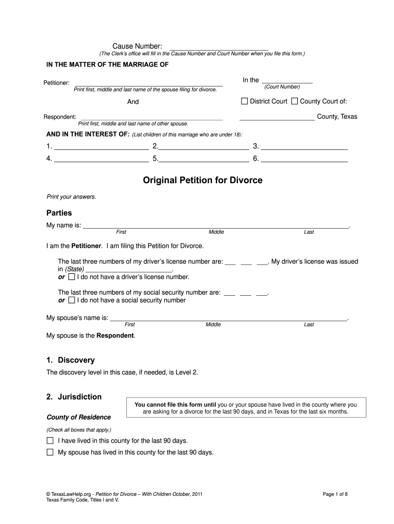 Texas Divorce Forms Fill Online Printable Fillable Blank PdfFiller