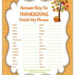 Thanksgiving Finish My Phrase Printable Thanksgiving Party Game