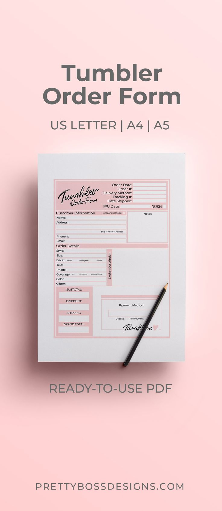 Tumbler Order Form Printable For Your Custom Orders Pink Black 