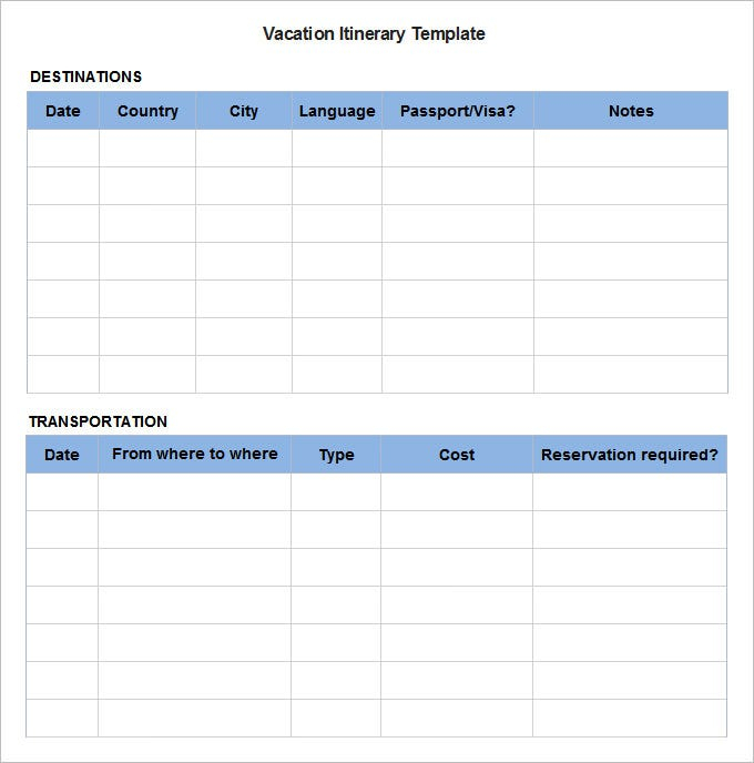 Vacation Itinerary Template 8 Free Excel PDF Documents Download 