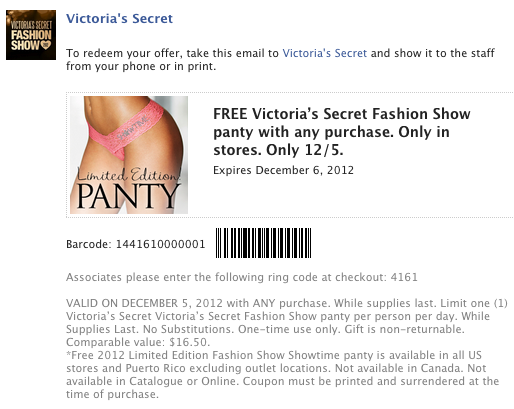 Victoria s Secret Free Panty Printable Coupon