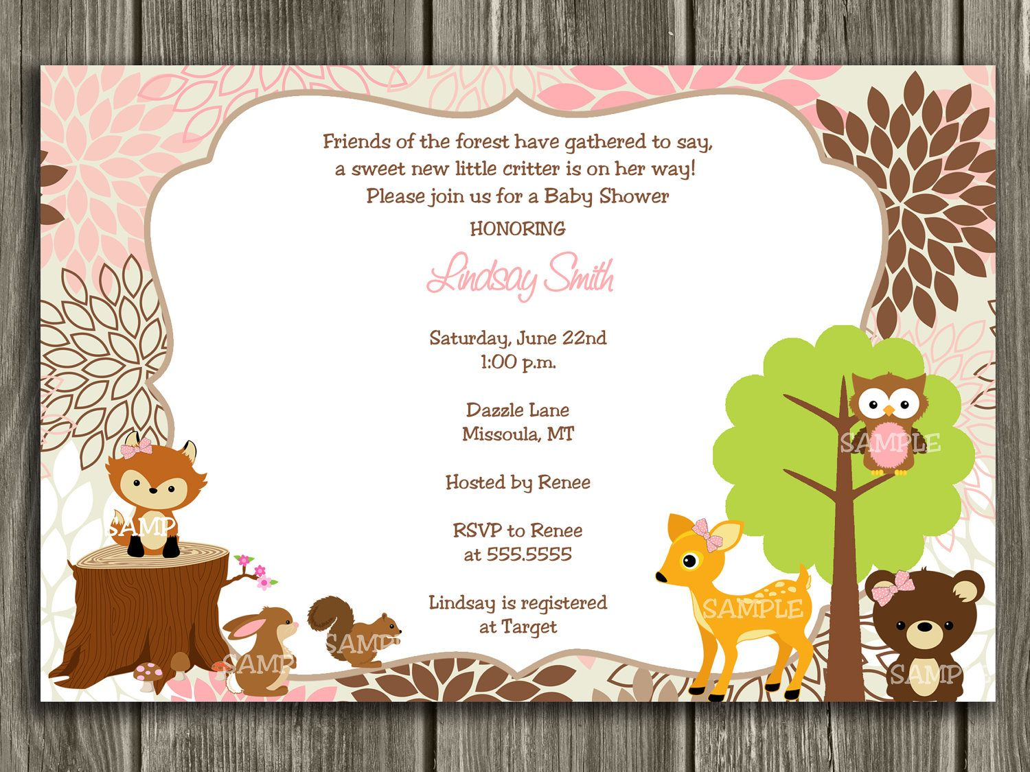 Woodland Baby Shower Invitation FREE Thank You Card Included 15 00 