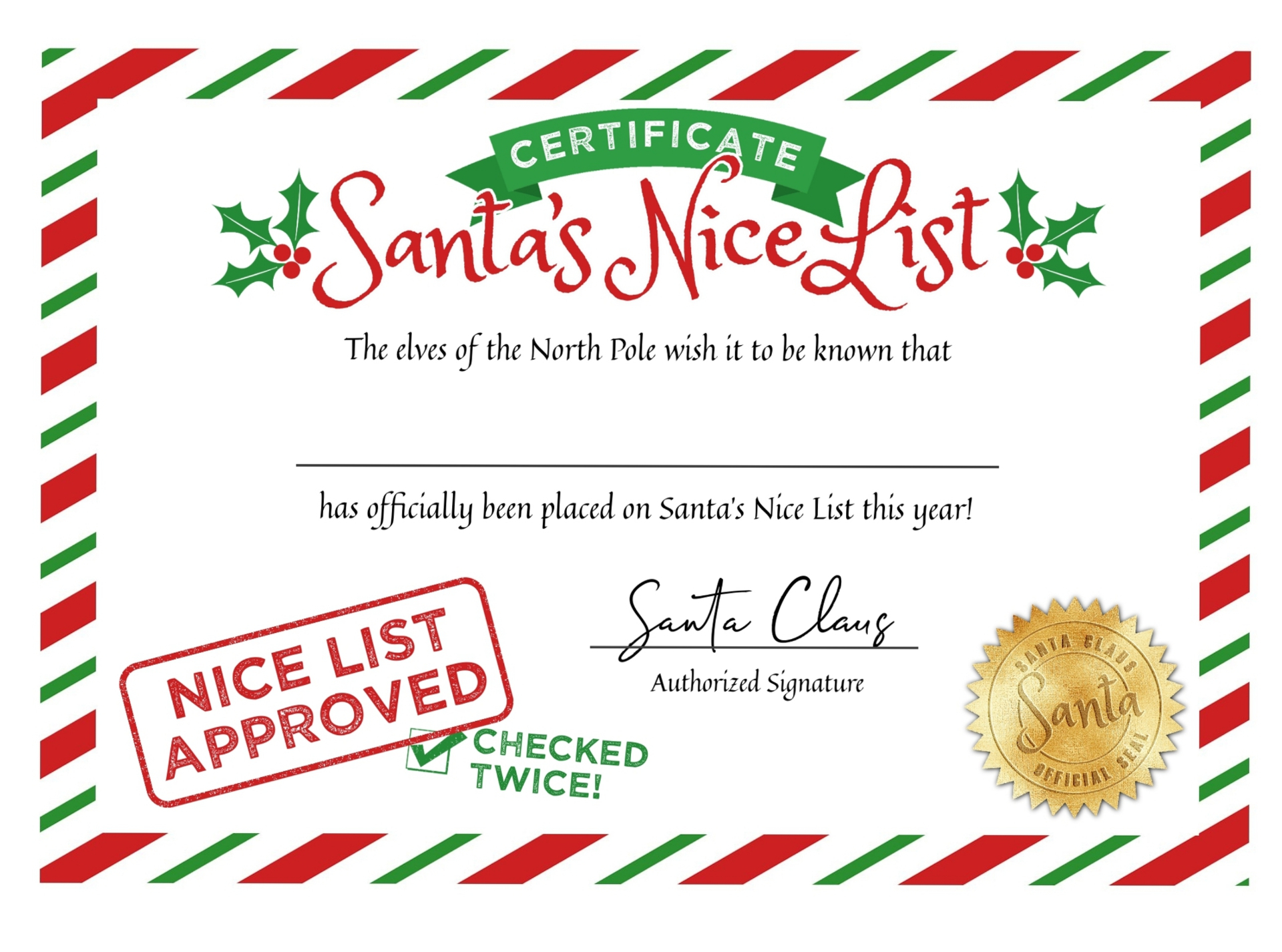 10 Best Blank Nice List Certificate Printable Printablee