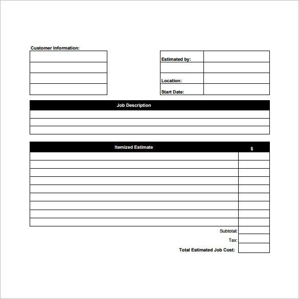 26 Blank Estimate Templates PDF DOC Excel ODT Free Premium 