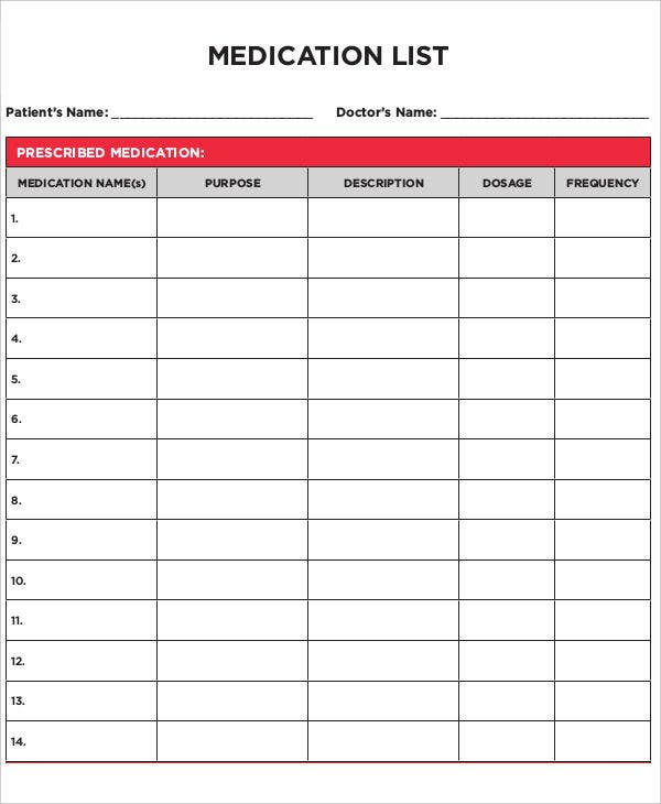 6 Printable Medication List Templates Free Samples Examples Format 