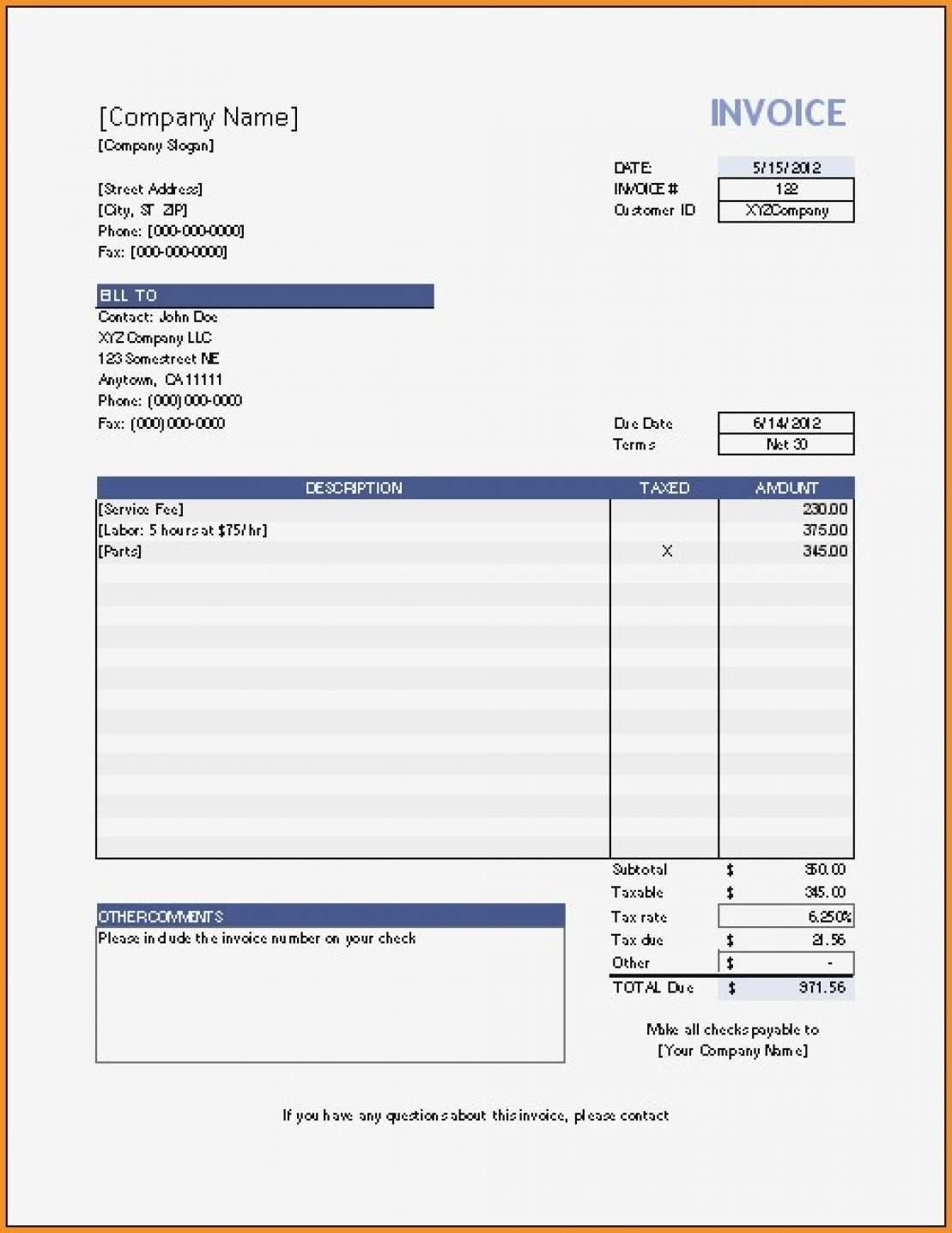 72 Free Printable Invoice Template Pages Download By Invoice Template 