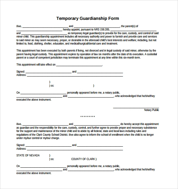 9 Temporary Guardianship Form Templates To Download Sample Templates