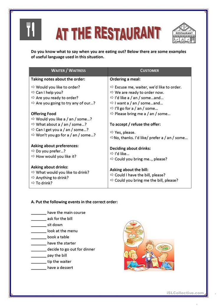 At The Restaurant Worksheet Free ESL Printable Worksheets Made By 