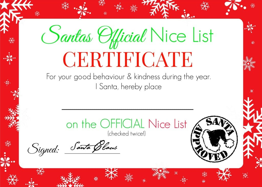 Christmas Nice List Certificate Free Printable Super Busy Mum 
