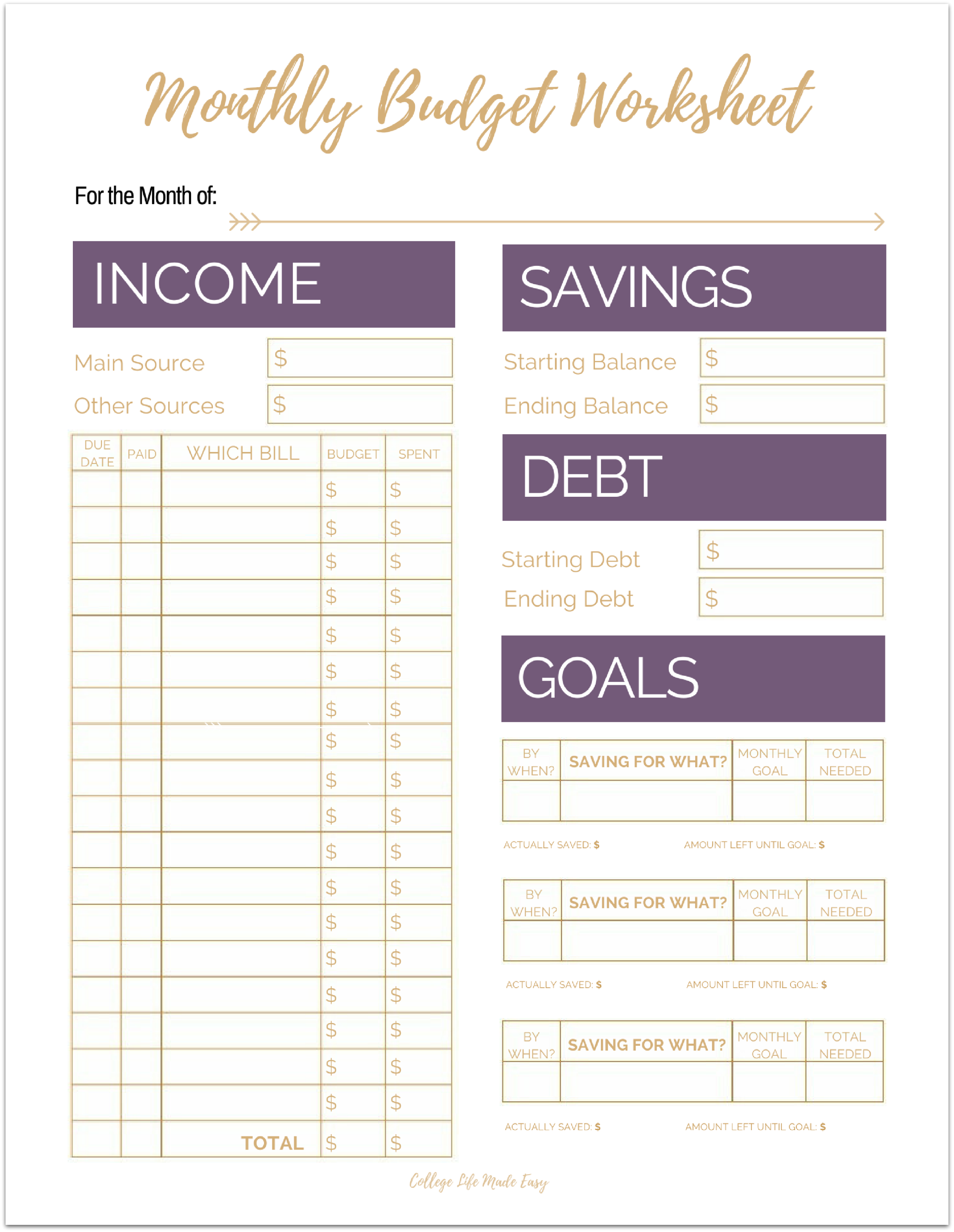 College Life Made Easy Student Advice Blog Monthly Budget Template 