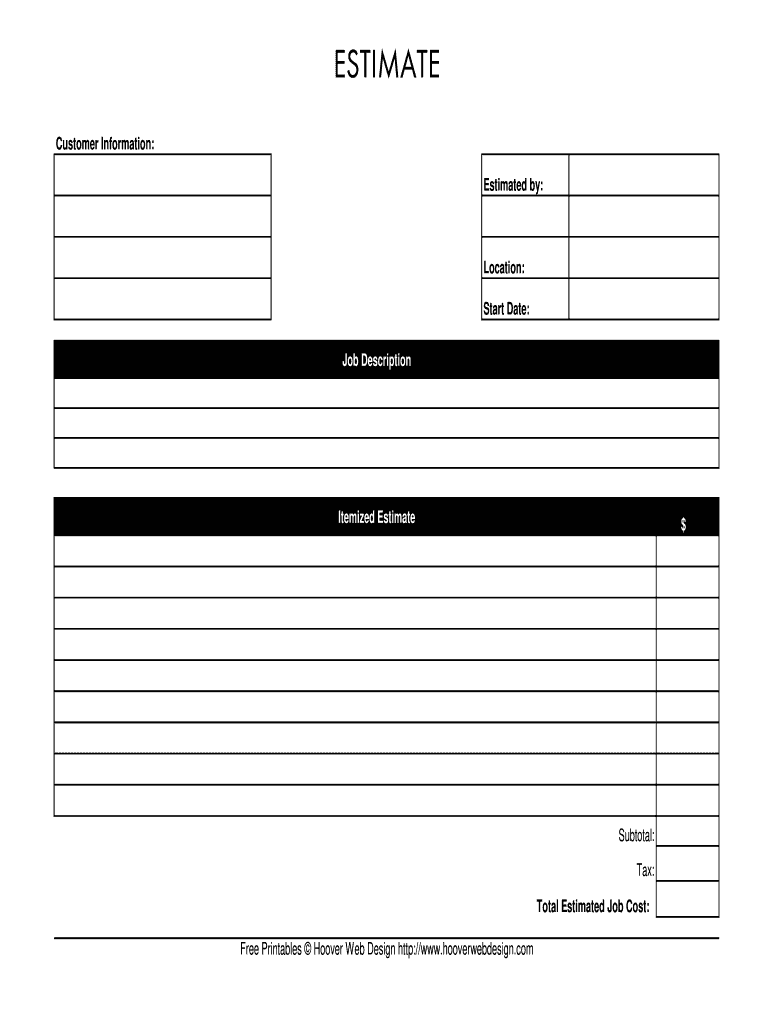 Estimate Form FREE DOWNLOAD Aashe