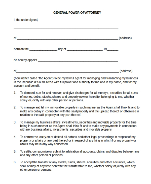 FREE 10 Sample General Power Of Attorney Forms In PDF MS Word