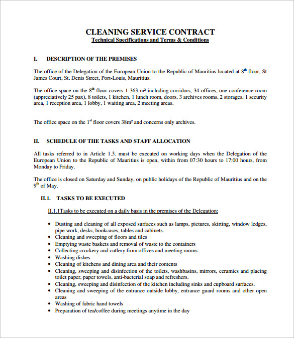 FREE 16 Cleaning Contract Templates In PDF MS Word Google Docs Pages
