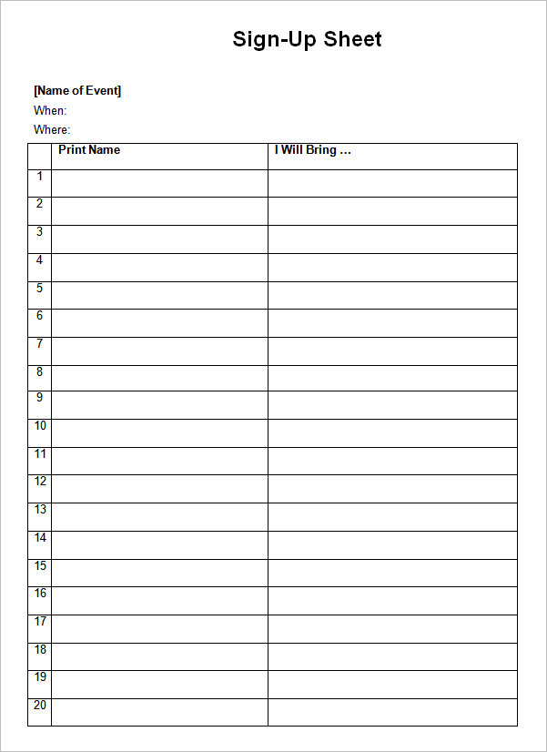 FREE 27 Sample Sign Up Sheet Templates In PDF MS Word Apple Pages 