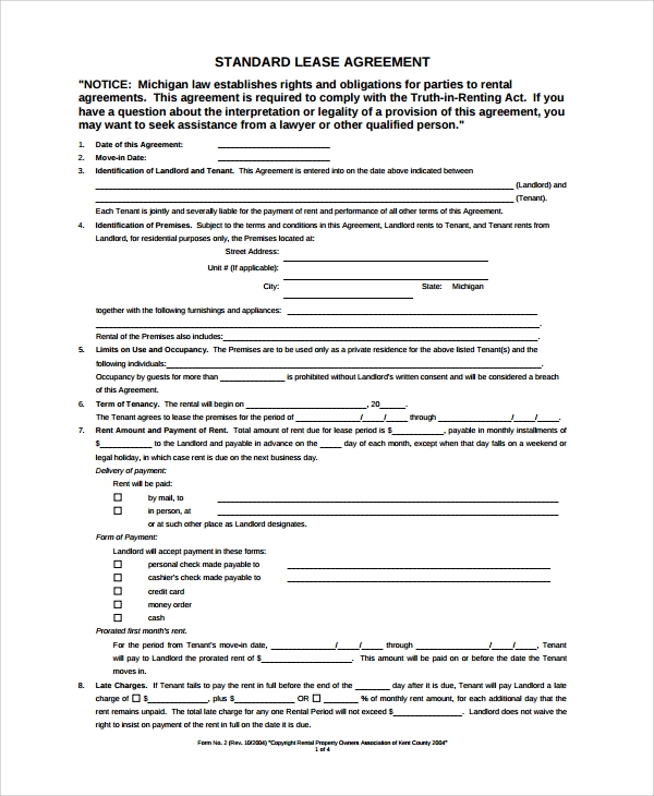 FREE 7 Sample Blank Lease Agreement Templates In PDF MS Word