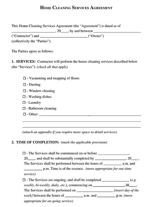 Free Cleaning Service Contract Templates Word PDF