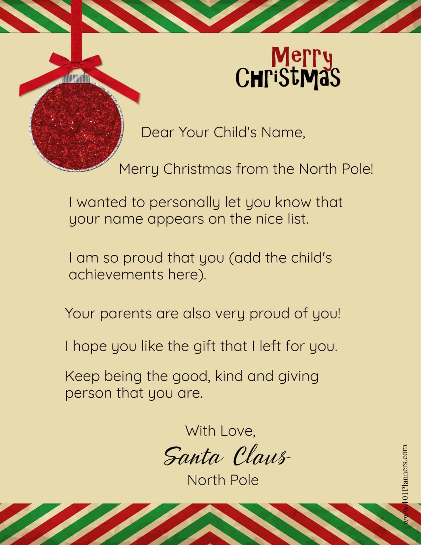 FREE Personalized Printable Letter From Santa To Your Child