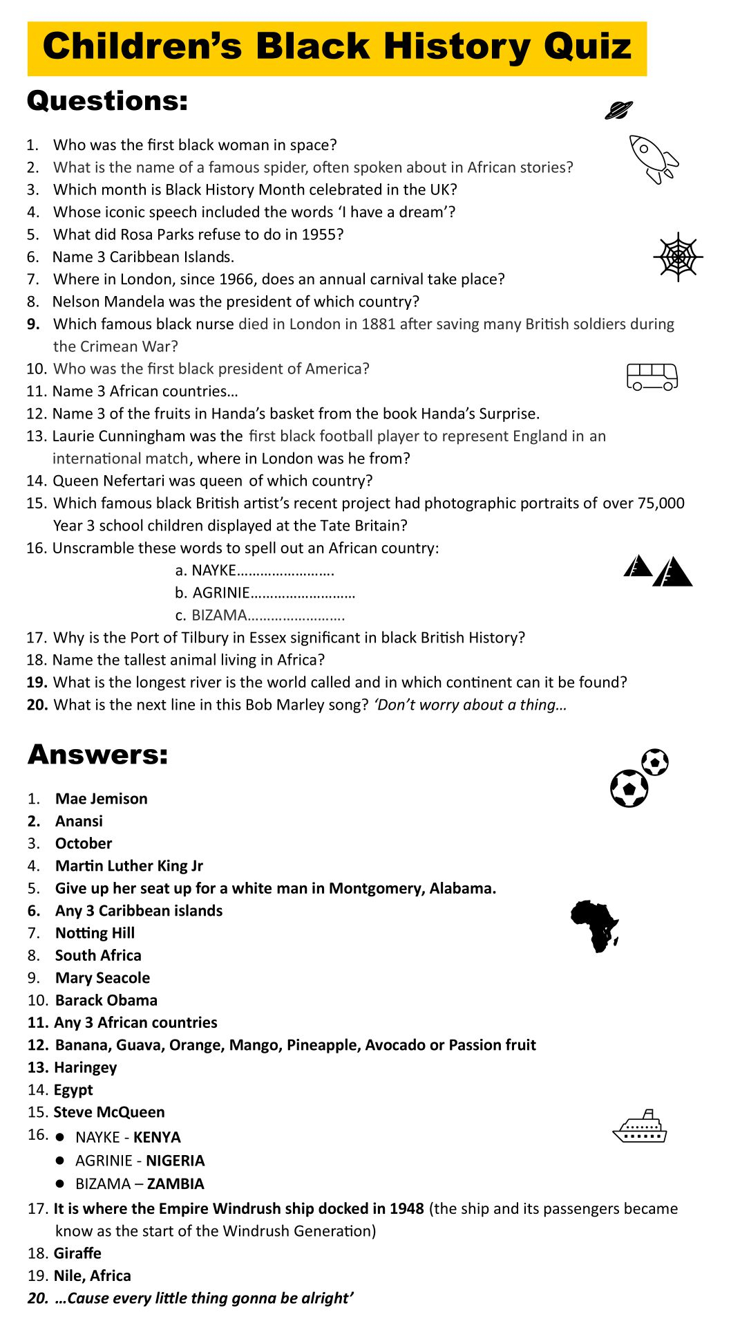 Free Printable Black History Trivia Questions And Answers PRINTABLE 